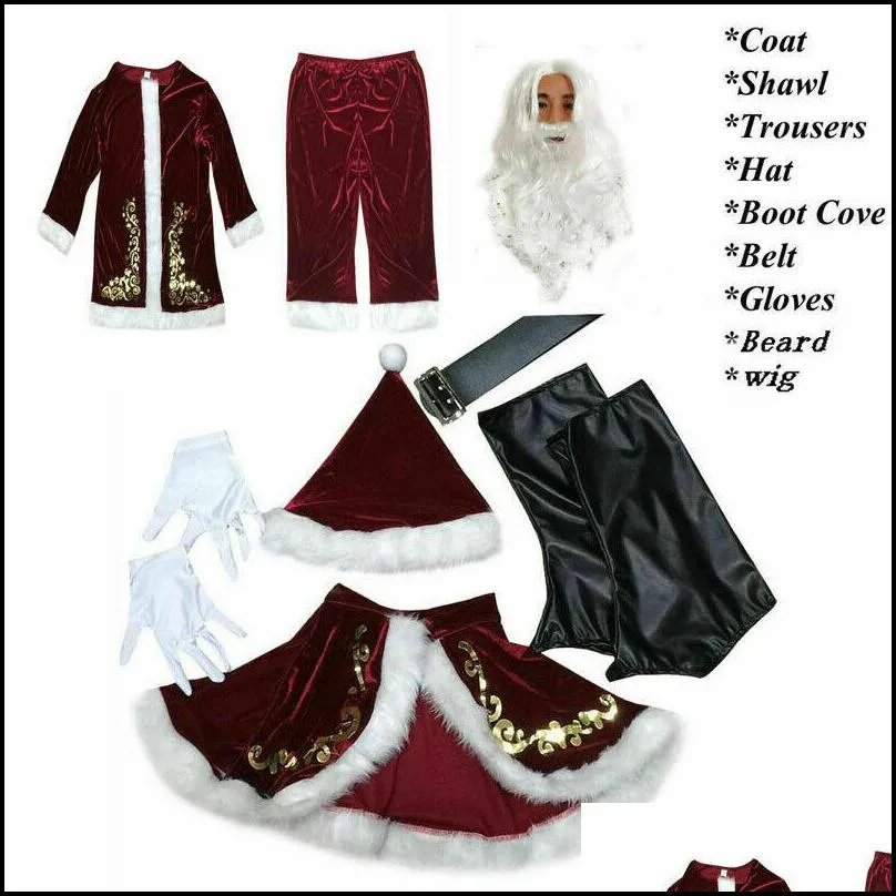 christmas decorations deluxe velvet santa claus suit adult mens costume gloves add shawladdhataddtopsaddbeltaddfoot coveraddgloves cosplay high