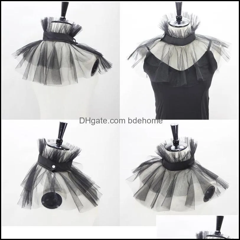 women victorian mesh ruffled fake stand collar layered tulle button neck ruff clown choker shawl wrap cosplay jllmiu