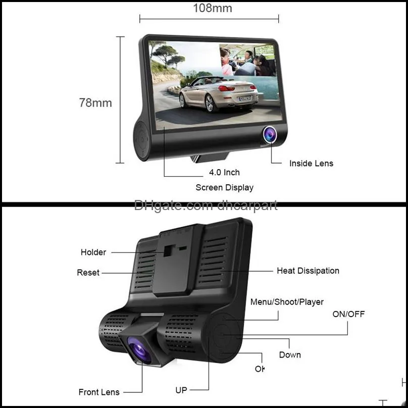 new car dvr 3 cameras lens 4 0 inch dash camera dual lens with rearview camera video recorder auto registrator dvrs dash cam