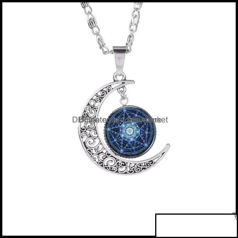 pendant necklaces pendants jewelry fivepointed star hollow moon cabochons glass moonstone pentagram necklace for women men witchcraft