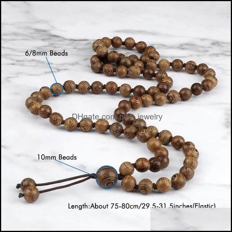 pendant necklaces 8mm beaded necklace men buhhist prayer handmade knotted wooden beads bracelet women yoga meditation jewelry bohemian
