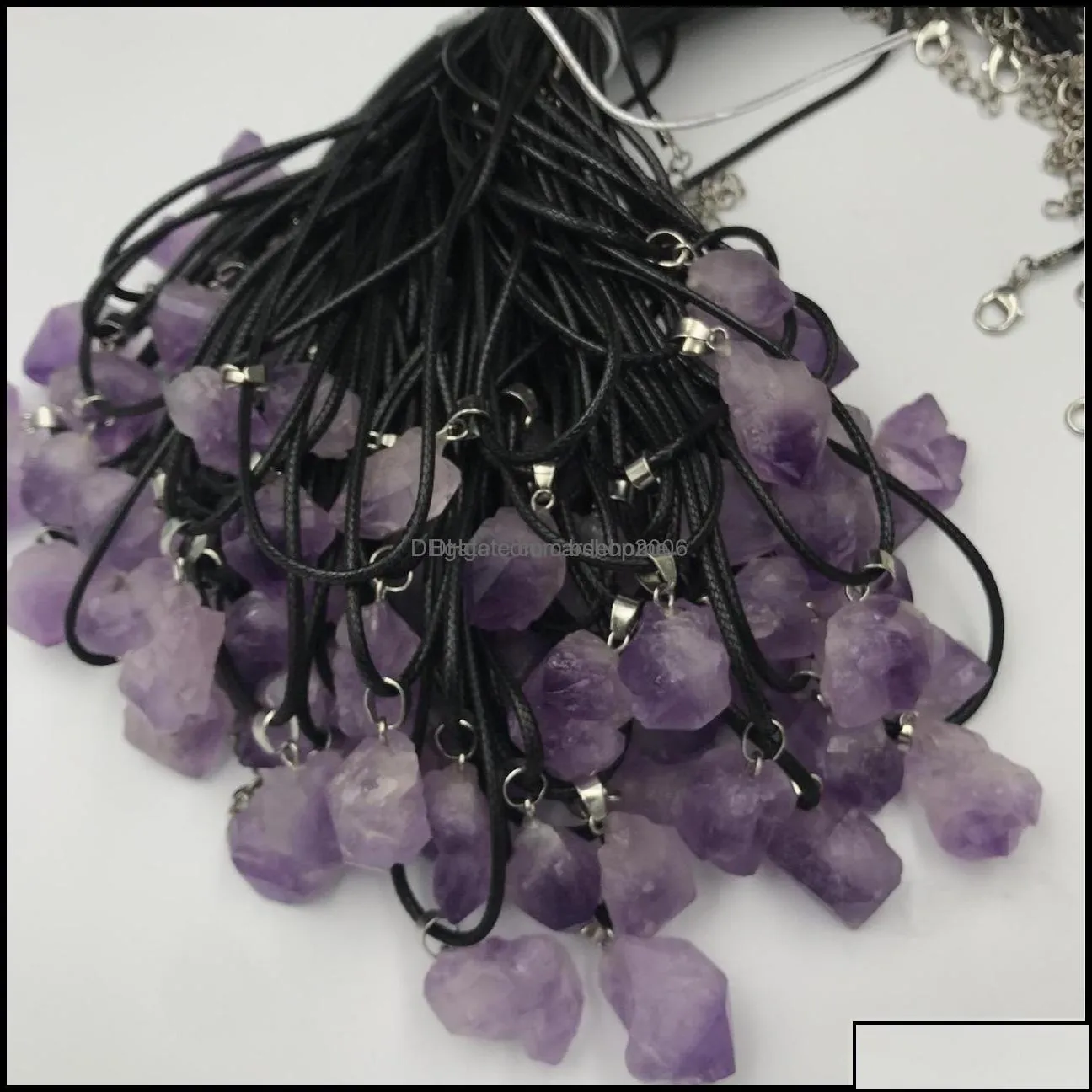 pendant necklaces pendants jewelry natural crystal amethyst rough stone necklace wholesale drop delivery 2021 dhtq1