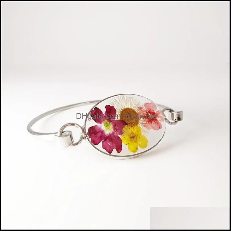 bangle wholesale 1pcs simple classic epoxy resin dried flower bracelet fashion real herbarium for ladies jewelry party giftbangle