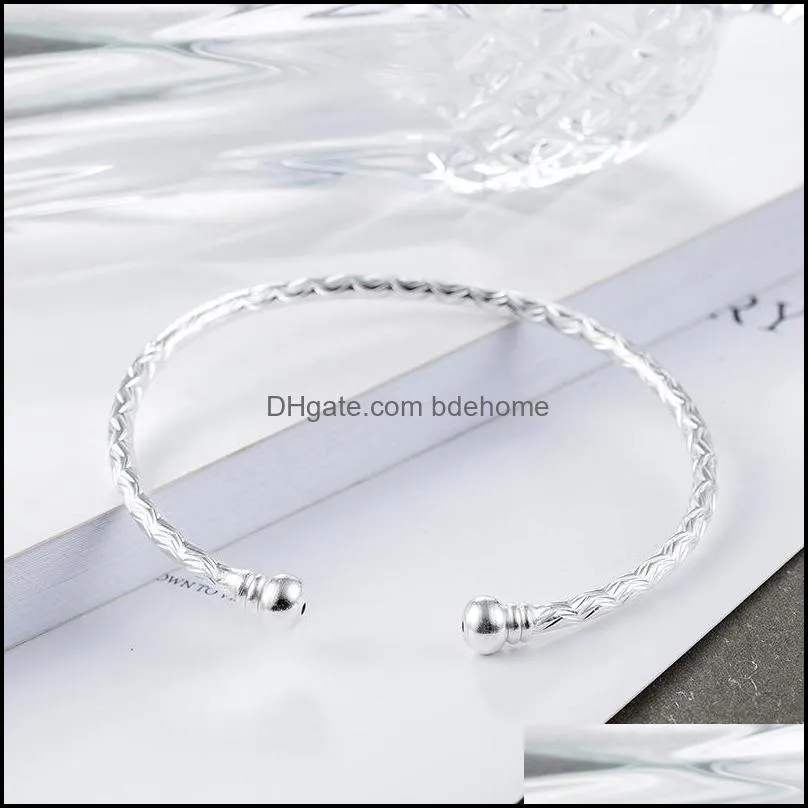 bangle silver color thai simple wave pattern couple bracelets bangles for men and womenbangle