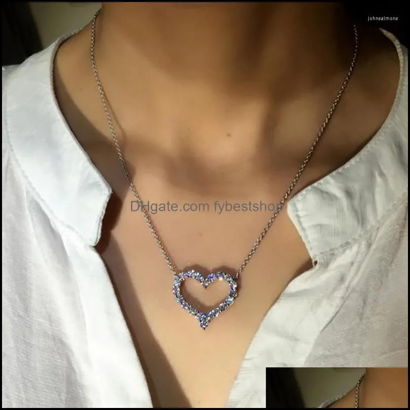 pendant necklaces women korean fashion hollow out heart necklace for dazzling cubic zirconia versatile drop ship