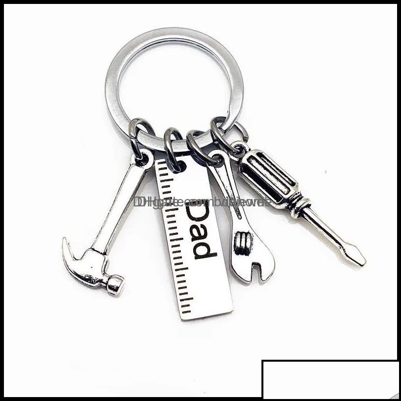 key rings jewelry personalized diy stainless steel keychain engraved dad papa grandpa hammer screwdriver wrench tools fathers day drop