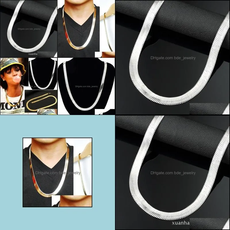 golden snake chain boutique 1cm flat snake/dragon bone retro copper hip hop herringbone necklace metal women men jewelry