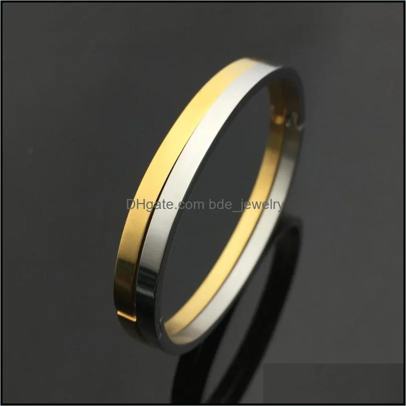 bangle classic cuff glossy simple 4mm stainless steel gold black color bracelet for men women fashion jewelry gift bangle