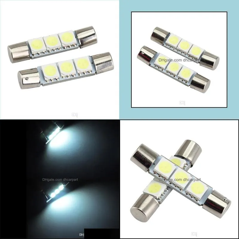 100pcs flood festoon dome t6 3 28mm 31mm 3 smd 5050 led 3smd light bulb car vanity mirror lights sun visor fuse light white 12v