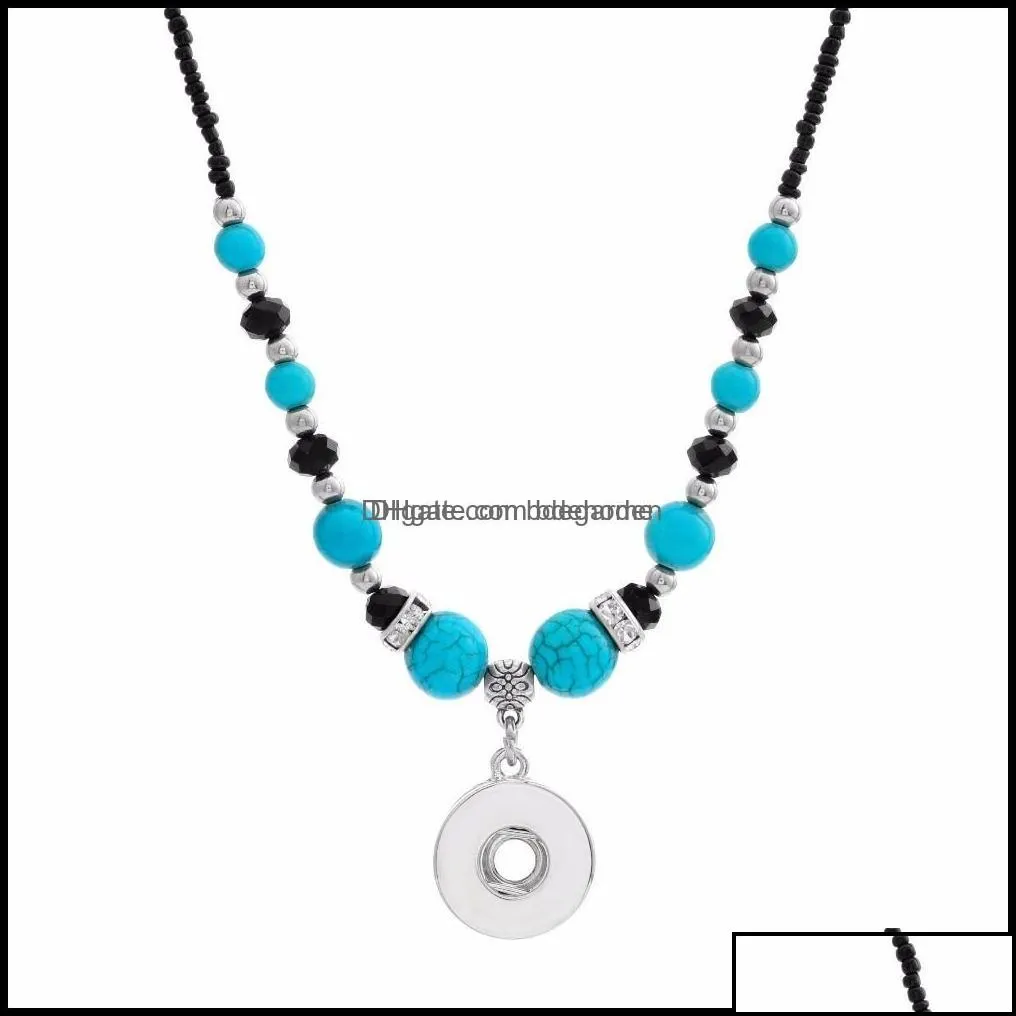 pendant necklaces pendants jewelry fashionnational style turquoises beads snap necklace 55cm fit diy 12mm 18mm butto dh58i
