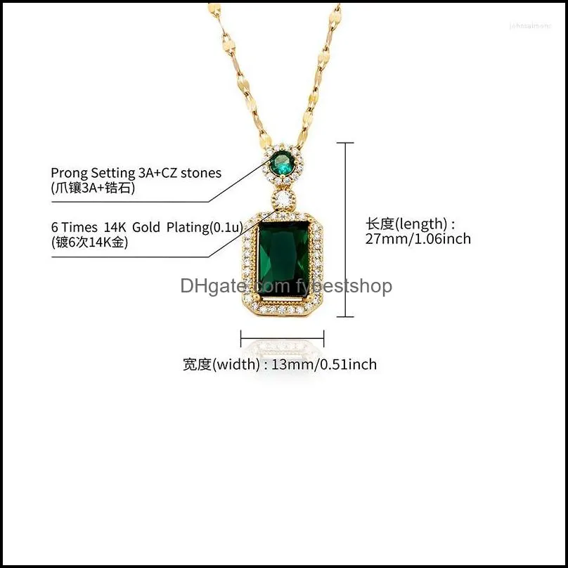 pendant necklaces hip hop green square cz stone paved bling iced out geometric pendants necklace for men women rapper jewelry gift