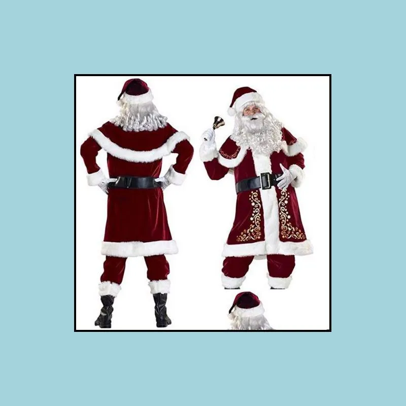christmas decorations deluxe velvet santa claus suit adult mens costume gloves add shawladdhataddtopsaddbeltaddfoot coveraddgloves cosplay high