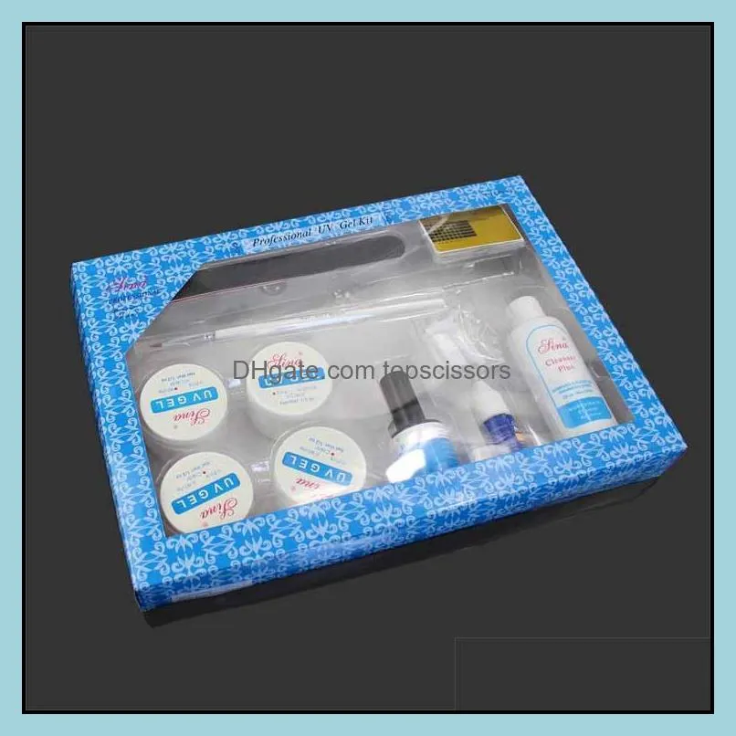 wholesale 1pc nail extension set top coat uv builder nail tips brush glue file form cleanser uv gel nail kit /set for