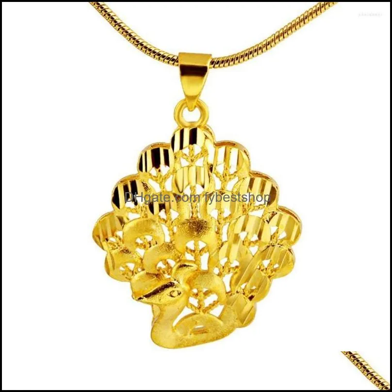 pendant necklaces peacock chain yellow gold filled classic womens girls charm necklace gift