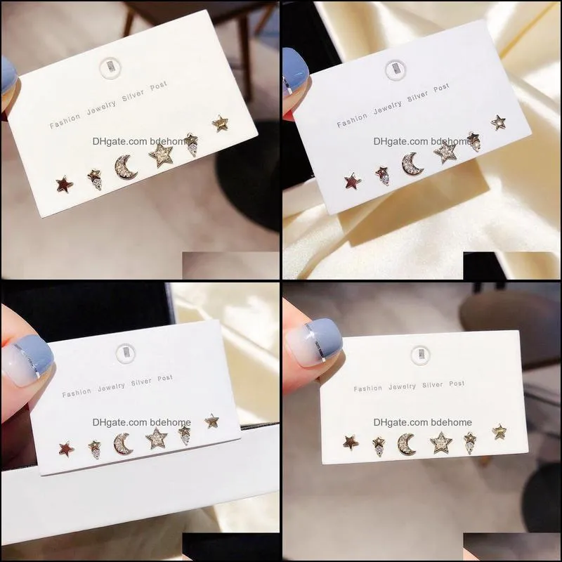 stud ihues cute mini zirconal moon star earrings set gold silver color 6piece earring for women girls