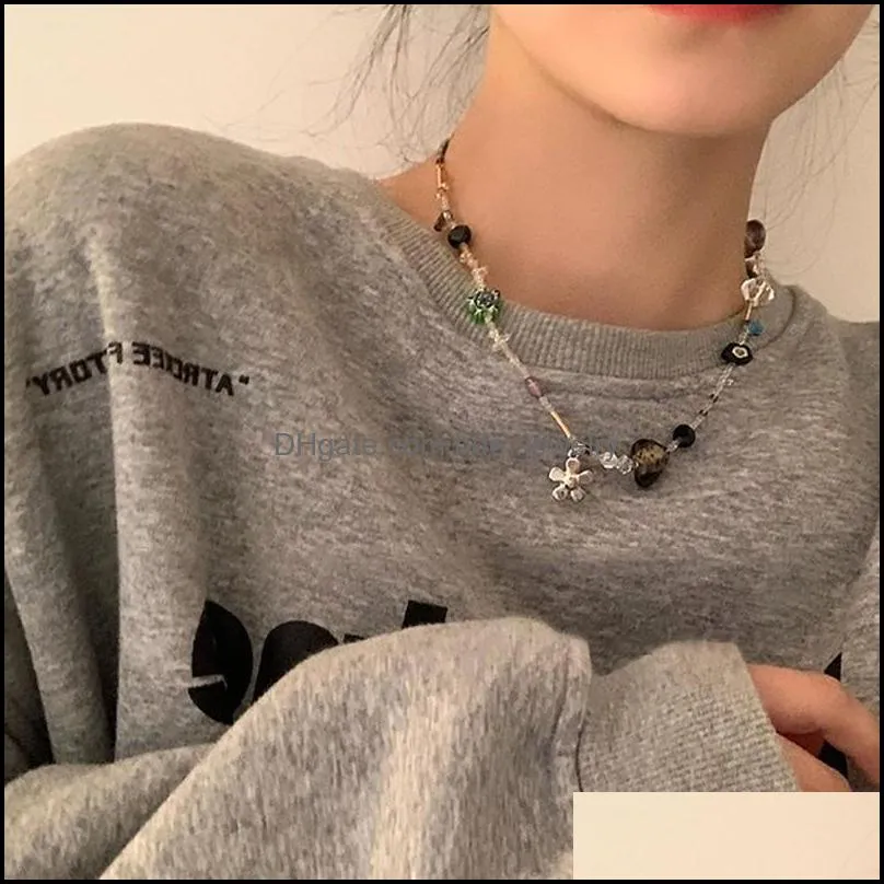 chokers korean fashion romantic flower crystal beaded clavicle chain necklace for women cool y2k jewelry exquisite accessory