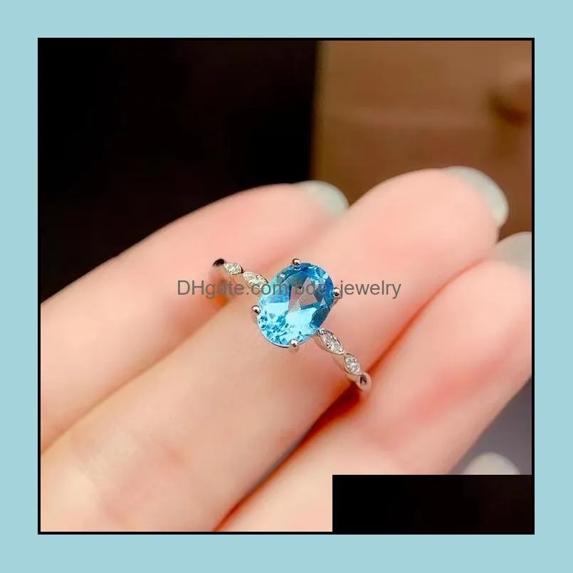 cluster rings kjjeaxcmy fine jewelry 925 sterling silver inlaid natural swiss blue topaz women vintage lovely oval adjustable gem ring