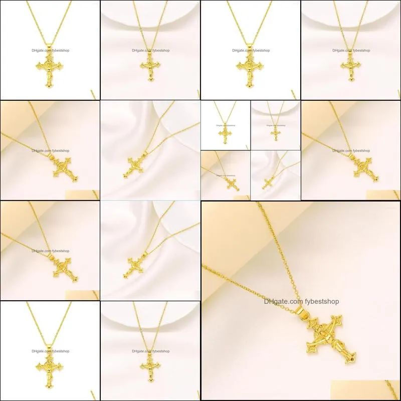 pendant necklaces 9k yellow fine gold jesus crucifix cross link chain necklace womens mens gift