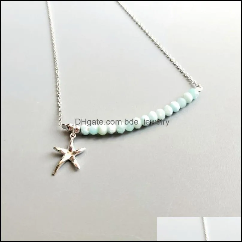 liiji sea and starfish natural larimar freshwater pearl real 925 sterling silver starfish balance necklace delicate jewelry chokers