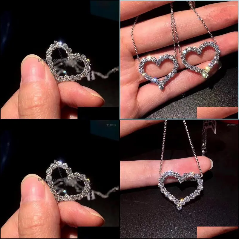 pendant necklaces women korean fashion hollow out heart necklace for dazzling cubic zirconia versatile drop ship