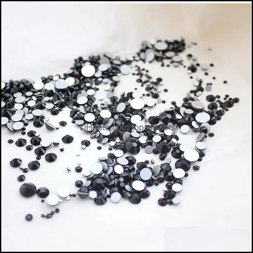 1440pcs/pack ss3ss12 glass crystal black non hotfix flatback rhinestones nail rhinestones for nails 3d nail art decoration gems