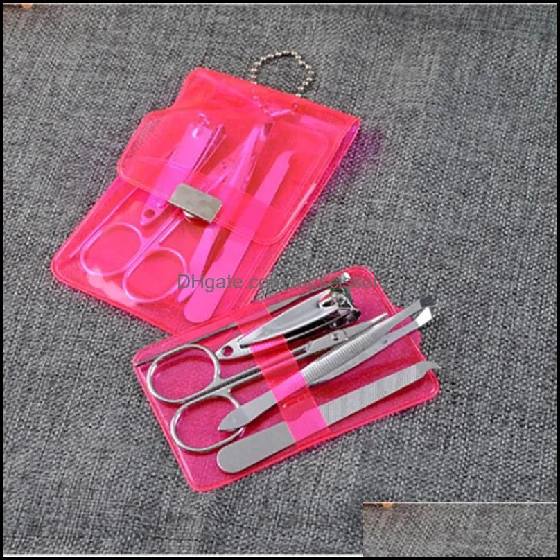 wholesale 5pcs stainless steel nail care set pedicure scissors tweezer knife ear pick utility nail clipper kit manicure set