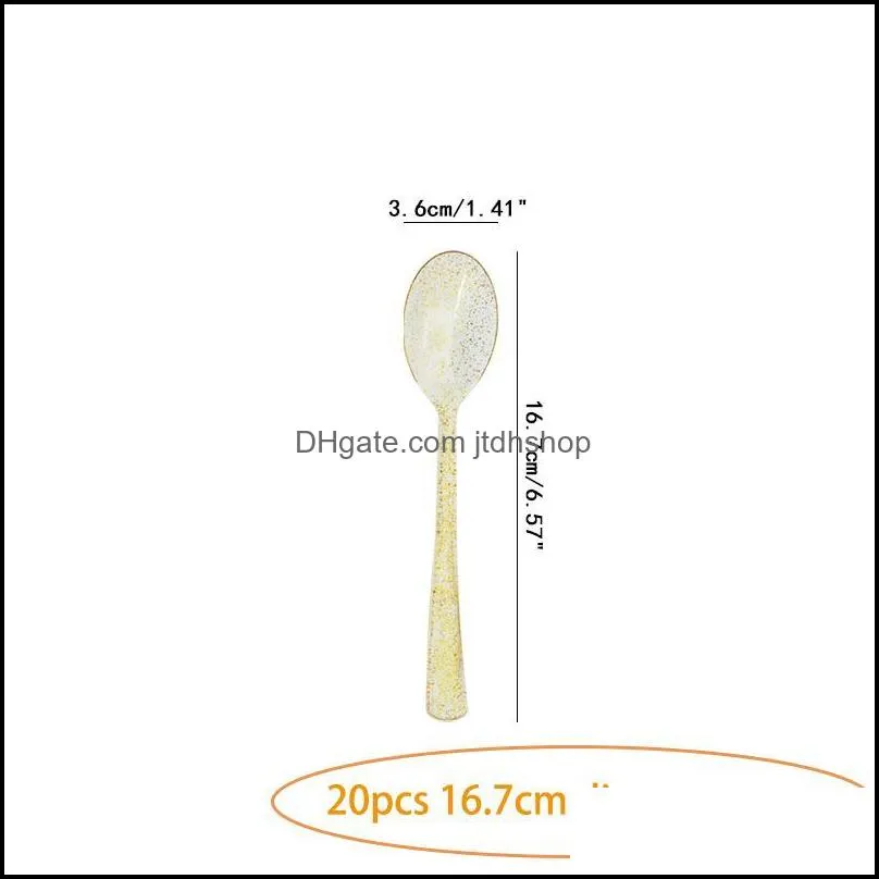 disposable dinnerware plastic gold glittering dessert cake knife dinner fork spoon set wedding birthday christmas party cutlery