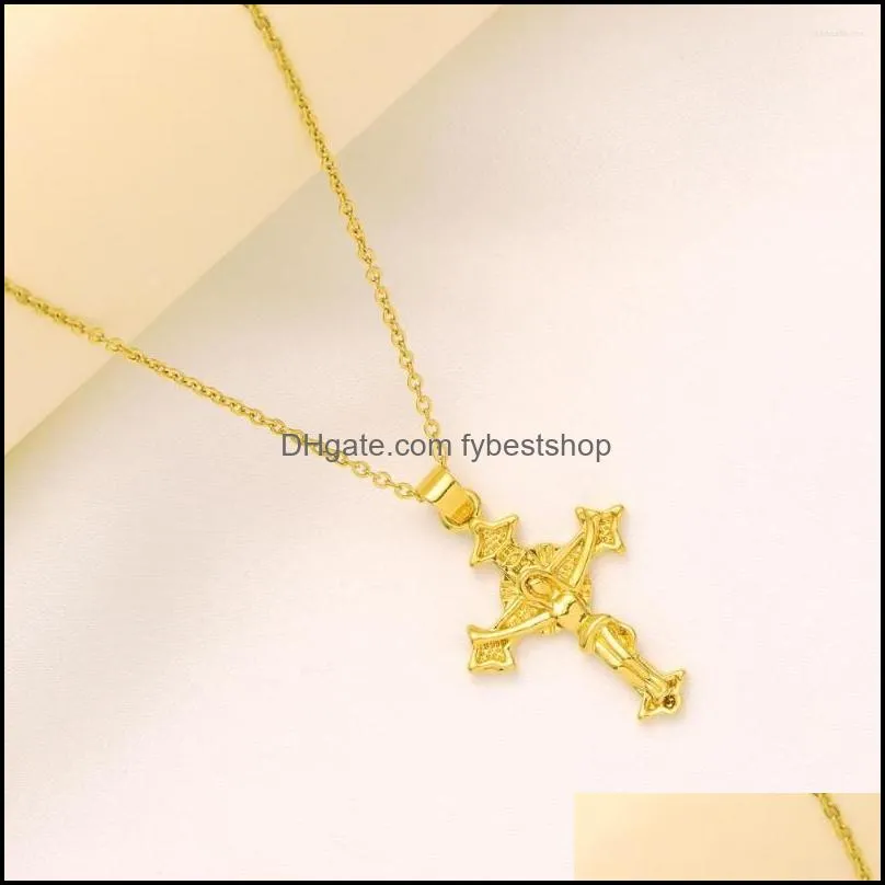 pendant necklaces 9k yellow fine gold jesus crucifix cross link chain necklace womens mens gift