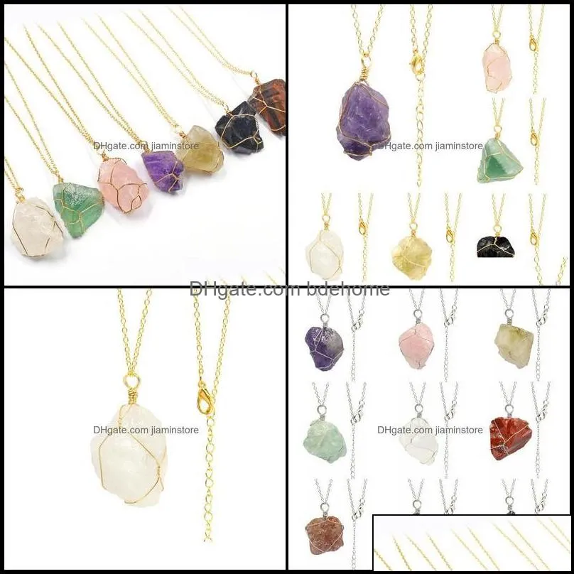 pendant necklaces pendants jewelry natural crystal rough stone irregar ore amethyst rose quartz chakra reiki healing necklace for women