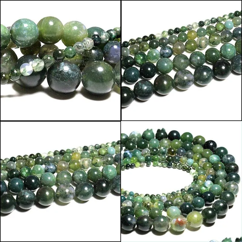 8mm wholesale moss grass agat natural stone round loose green beads for jewelry making 4/6/8/10/12 mm diy bracelet strand 15.5``