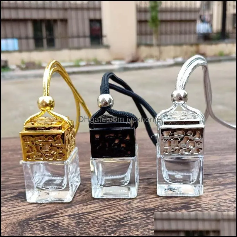 cube hollow car perfume bottle rearview ornament hanging air freshener for essential oils diffuser fragrance empty glass pendant 484
