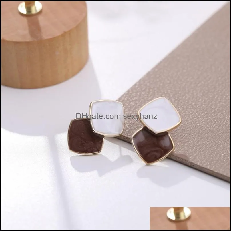 stud temperament simple stitching contrast color geometric combination pack earrings