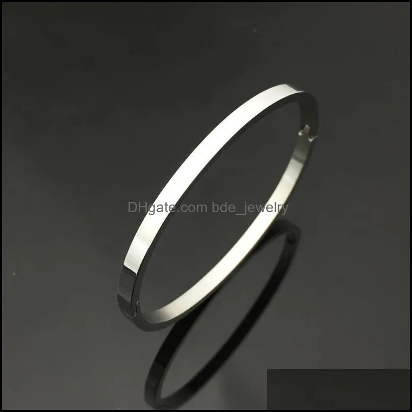 bangle classic cuff glossy simple 4mm stainless steel gold black color bracelet for men women fashion jewelry gift bangle