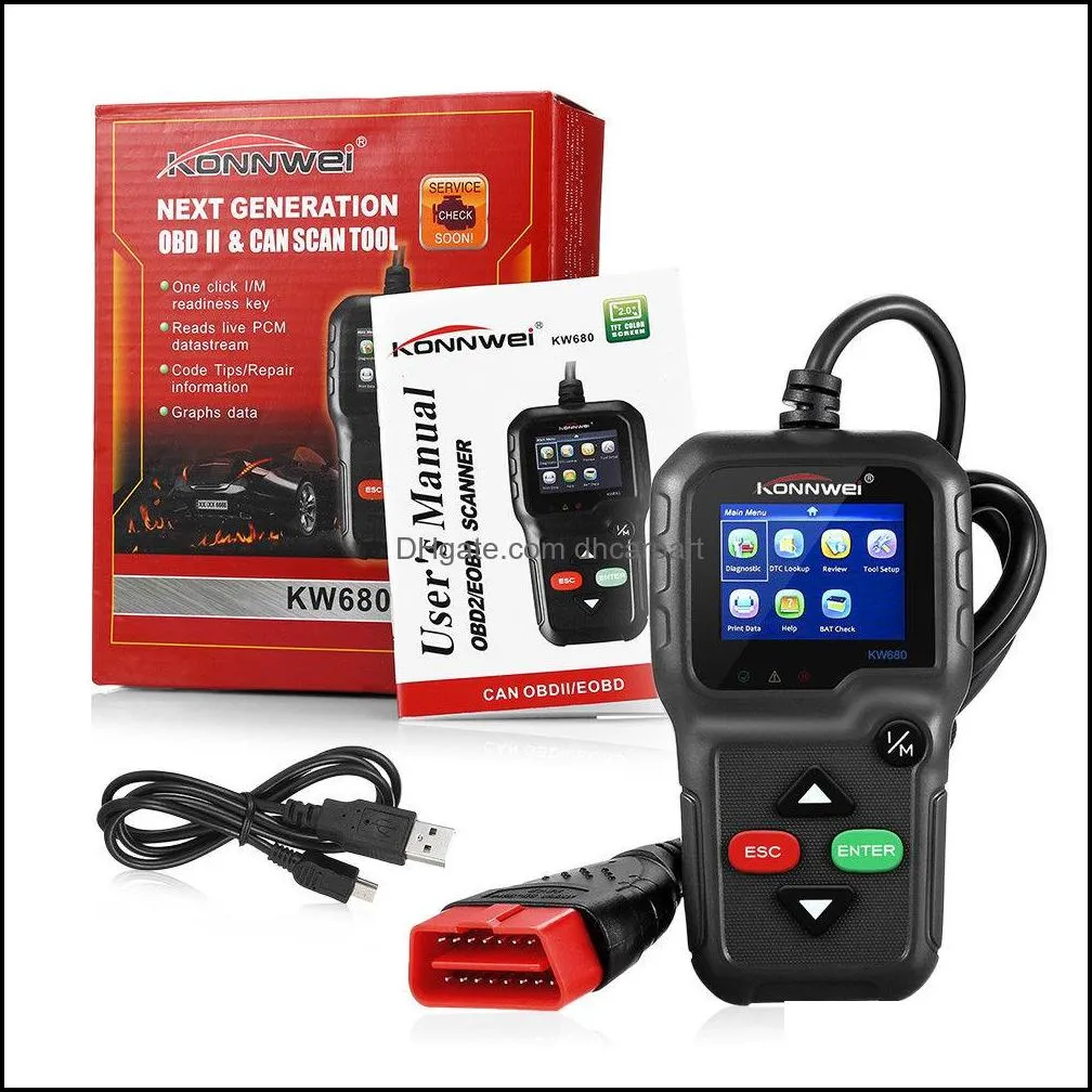 odb2 konnwei kw680 car diagnostic tool obd2 automotive scanner better ad410 engine fault code reader scan tool obd 2 autoscanner