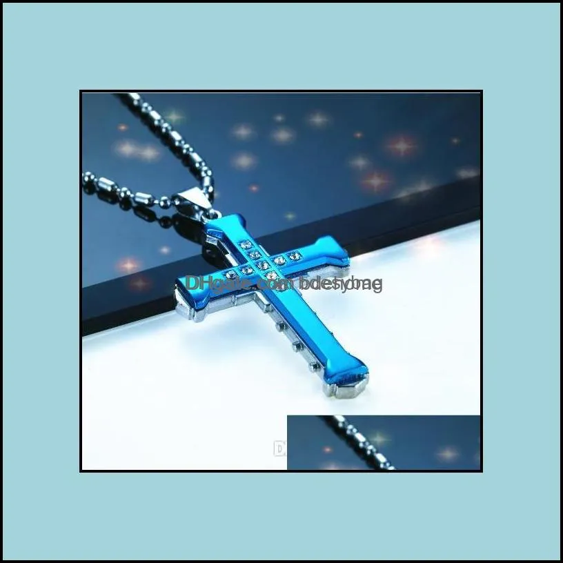 mens crystal cross pendant sier gold black stainless steel necklace drop delivery 2021 necklaces pendants jewelry pyikm