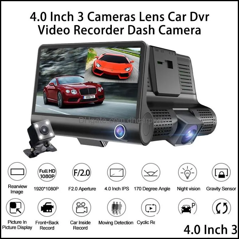 new car dvr 3 cameras lens 4 0 inch dash camera dual lens with rearview camera video recorder auto registrator dvrs dash cam