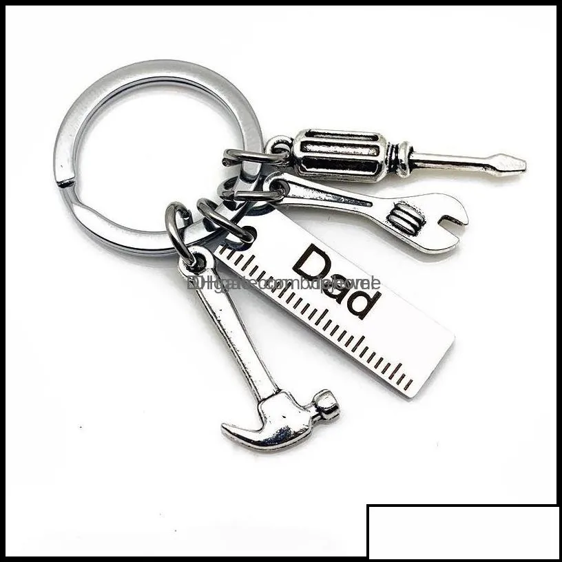 key rings jewelry personalized diy stainless steel keychain engraved dad papa grandpa hammer screwdriver wrench tools fathers day drop