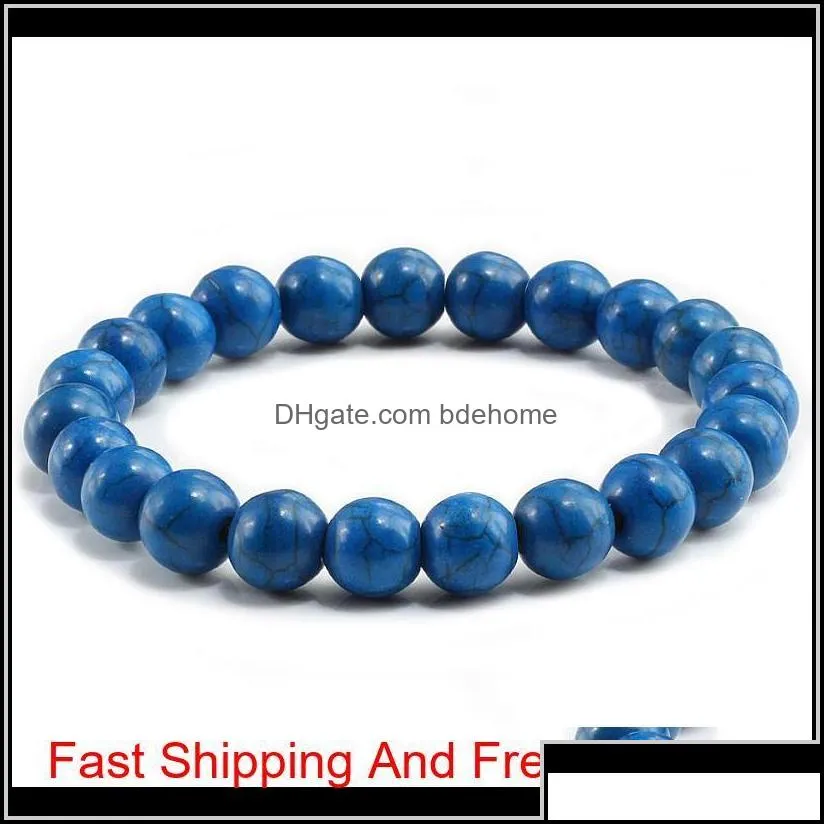 high quality blue white green red natural turquoises stone bracelet homme femme charms 8mm men strand beads yoga bracelets women i8ceu