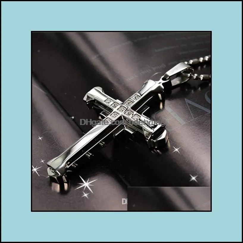 mens crystal cross pendant sier gold black stainless steel necklace drop delivery 2021 necklaces pendants jewelry pyikm