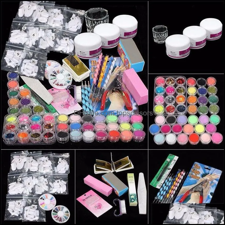 wholesale colorwomen 37 in 1 professional manicure set acrylic glitter powder french nail art decor tips set 160927 drop shipping