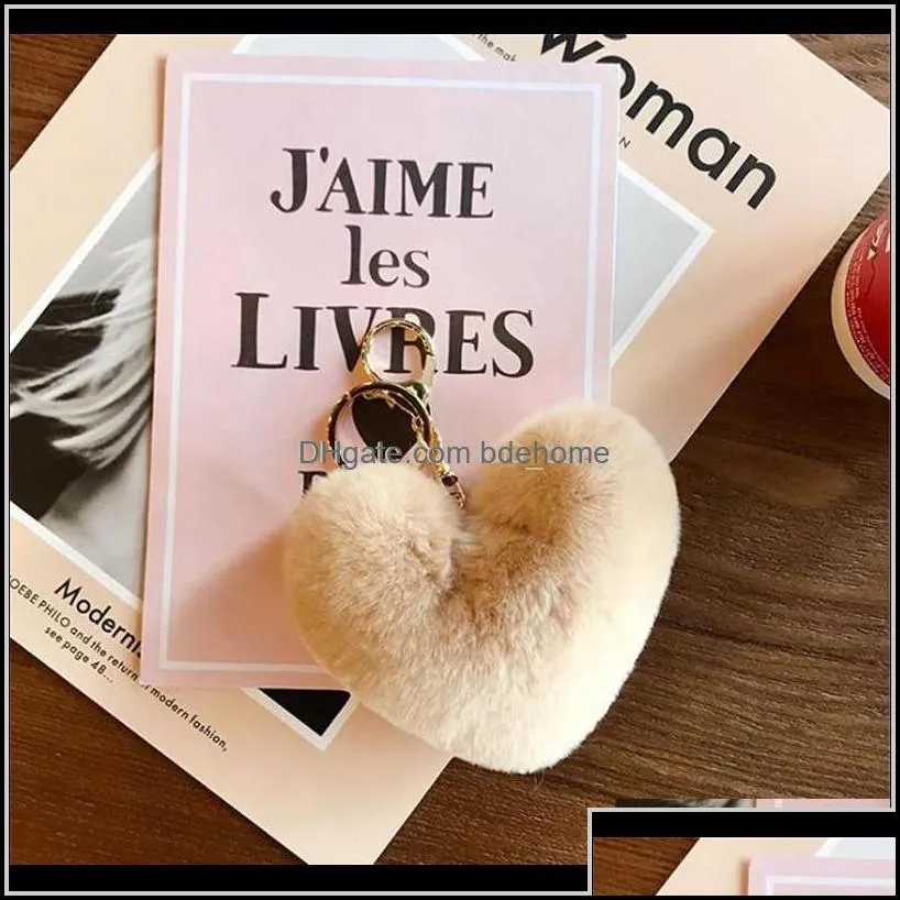 rabbit heart shape soft lovely gold metal key chains pom poms plush car keyring bag earrings accessories jswd keychains pwcqe