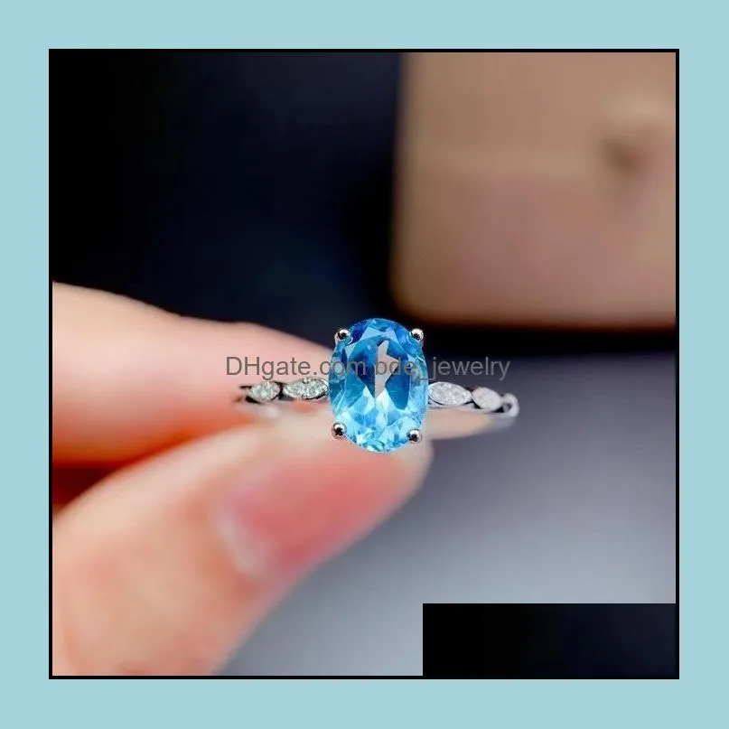 cluster rings kjjeaxcmy fine jewelry 925 sterling silver inlaid natural swiss blue topaz women vintage lovely oval adjustable gem ring