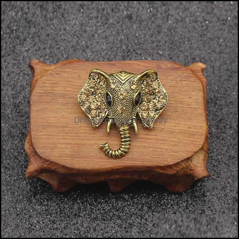 vintage rhinestone elephant brooch bronze animal brooches for women men denim suit sweater collar pin button badge broche