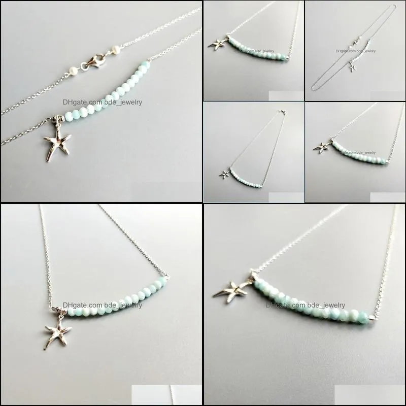 liiji sea and starfish natural larimar freshwater pearl real 925 sterling silver starfish balance necklace delicate jewelry chokers