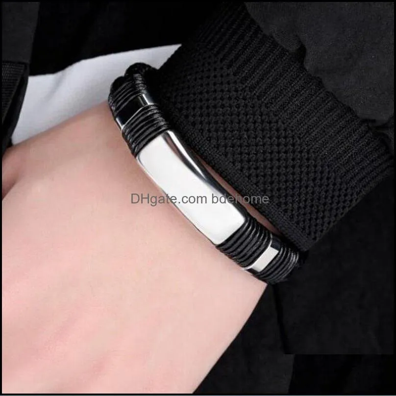 bangle fashion trendy hip hop personality cool doublelayer braided leather bracelet for men punk jewelry