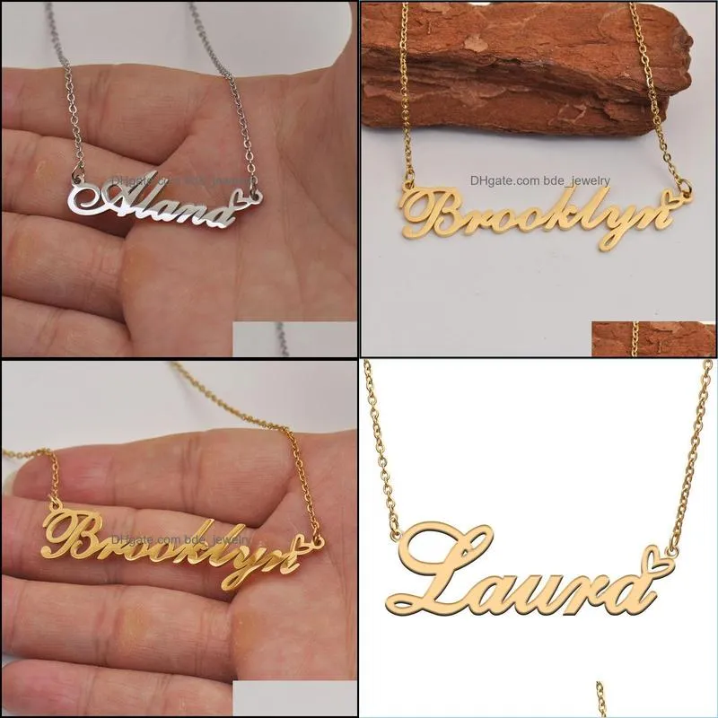 pendant necklaces laura love heart name necklace personalized gold plated stainless steel collar for women girls friends birthday wedding