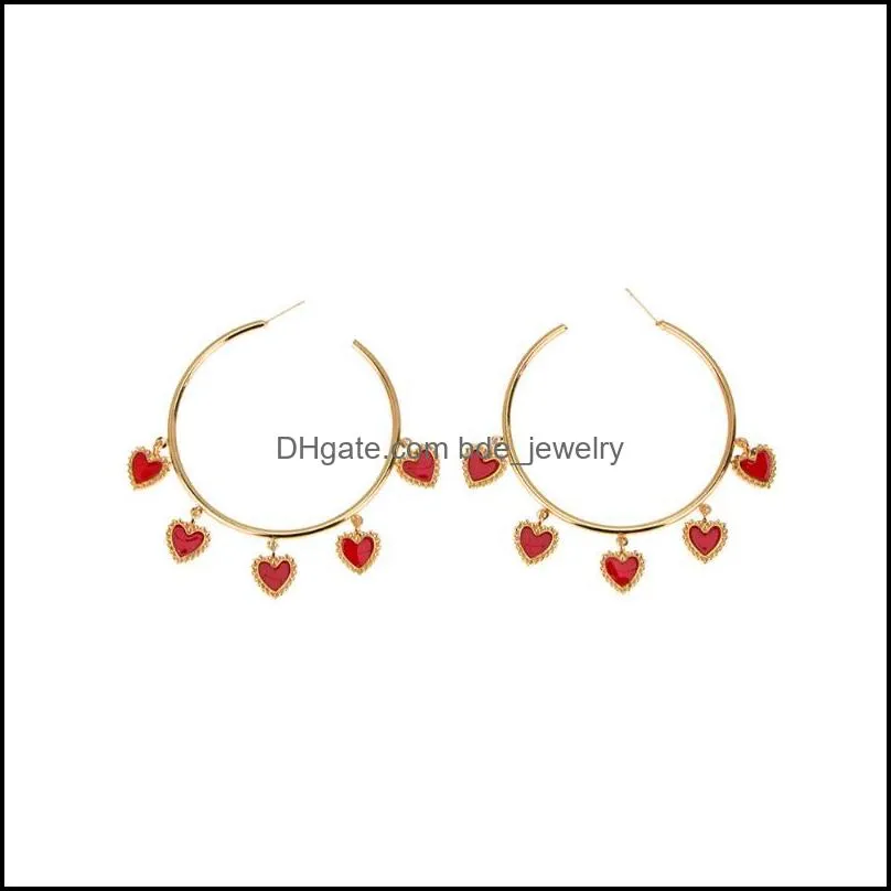  arrived exaggerated red heart pendant big hoop tassel earrings for women vintage lady jewelry statement circle oorbellen