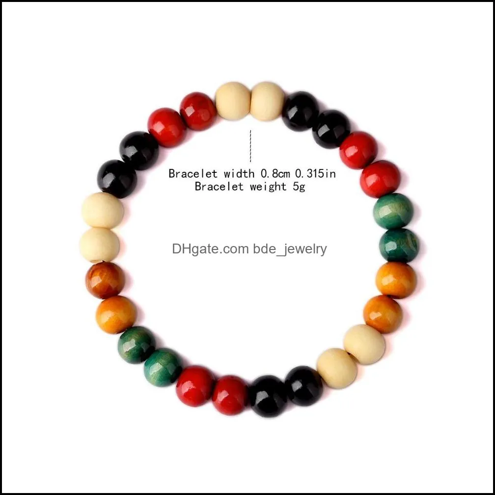 colorful charm bracelet 5 color wood beads elastic cord bangle men women hip hop jewelry for present