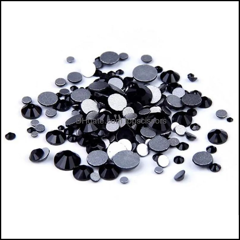 1440pcs/pack ss3ss12 glass crystal black non hotfix flatback rhinestones nail rhinestones for nails 3d nail art decoration gems