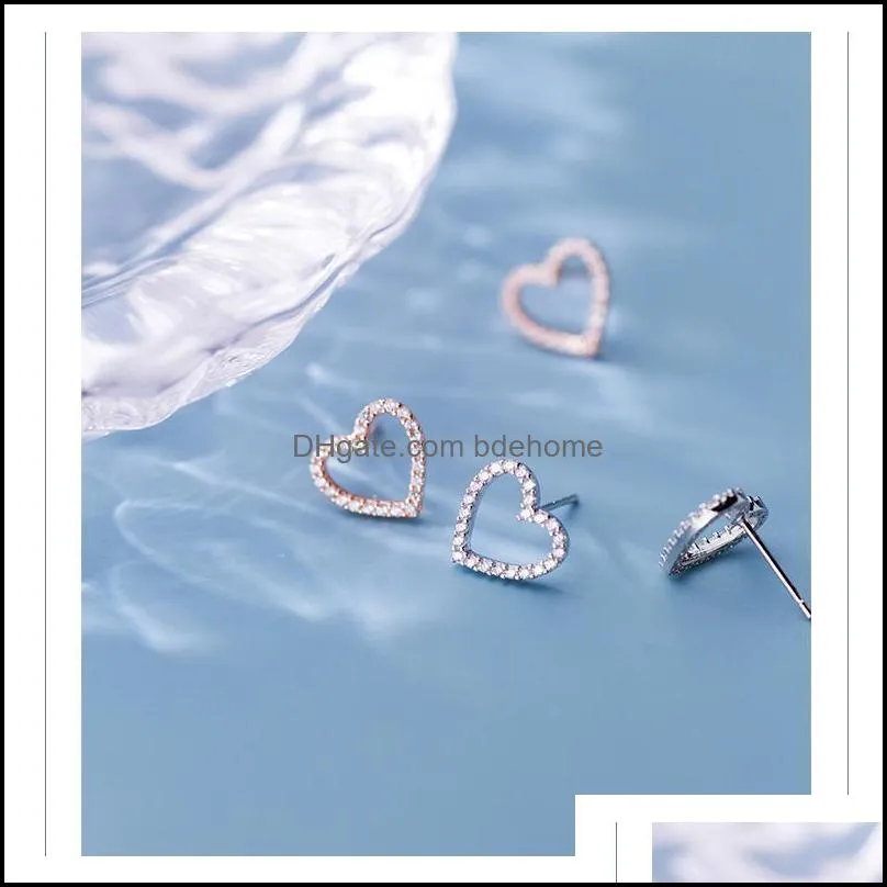 stud sterling silver rose gold color forever love hollow heart earrings for women luxury fine brand female jewelry 2021